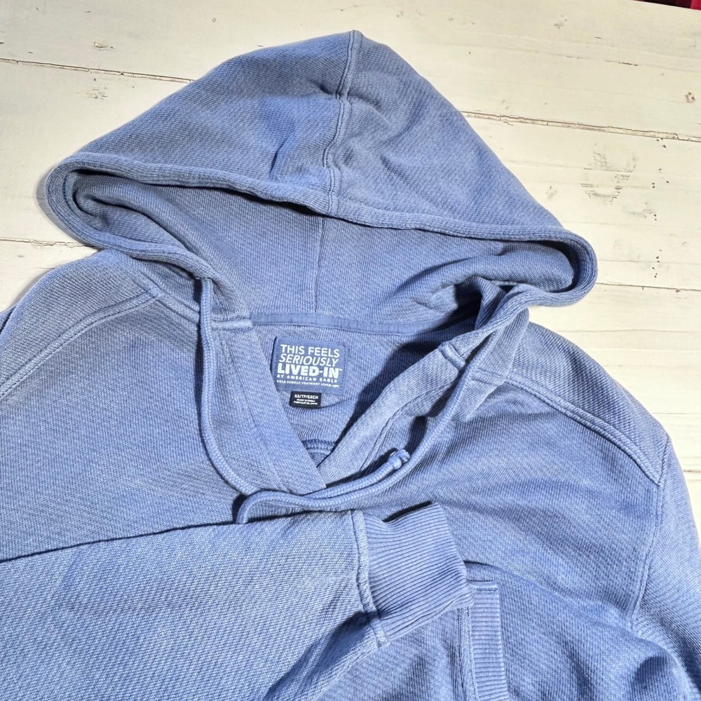 American Eagle Seriously Lived-In Blue‎ V-Neck Cropped Hoodie Sweatshirt XS